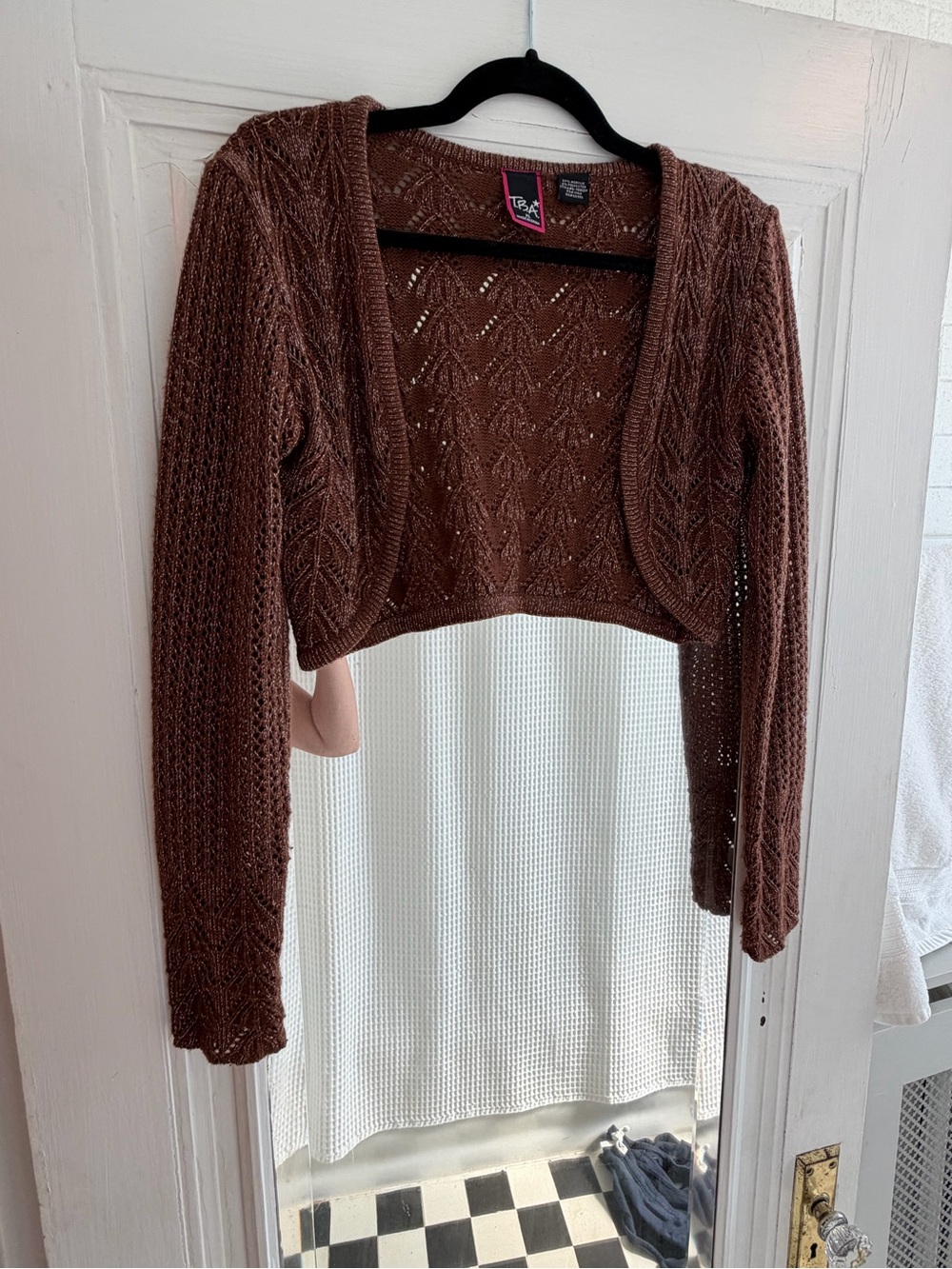Brown Cropped Open-Front Knit Bolero Sweater